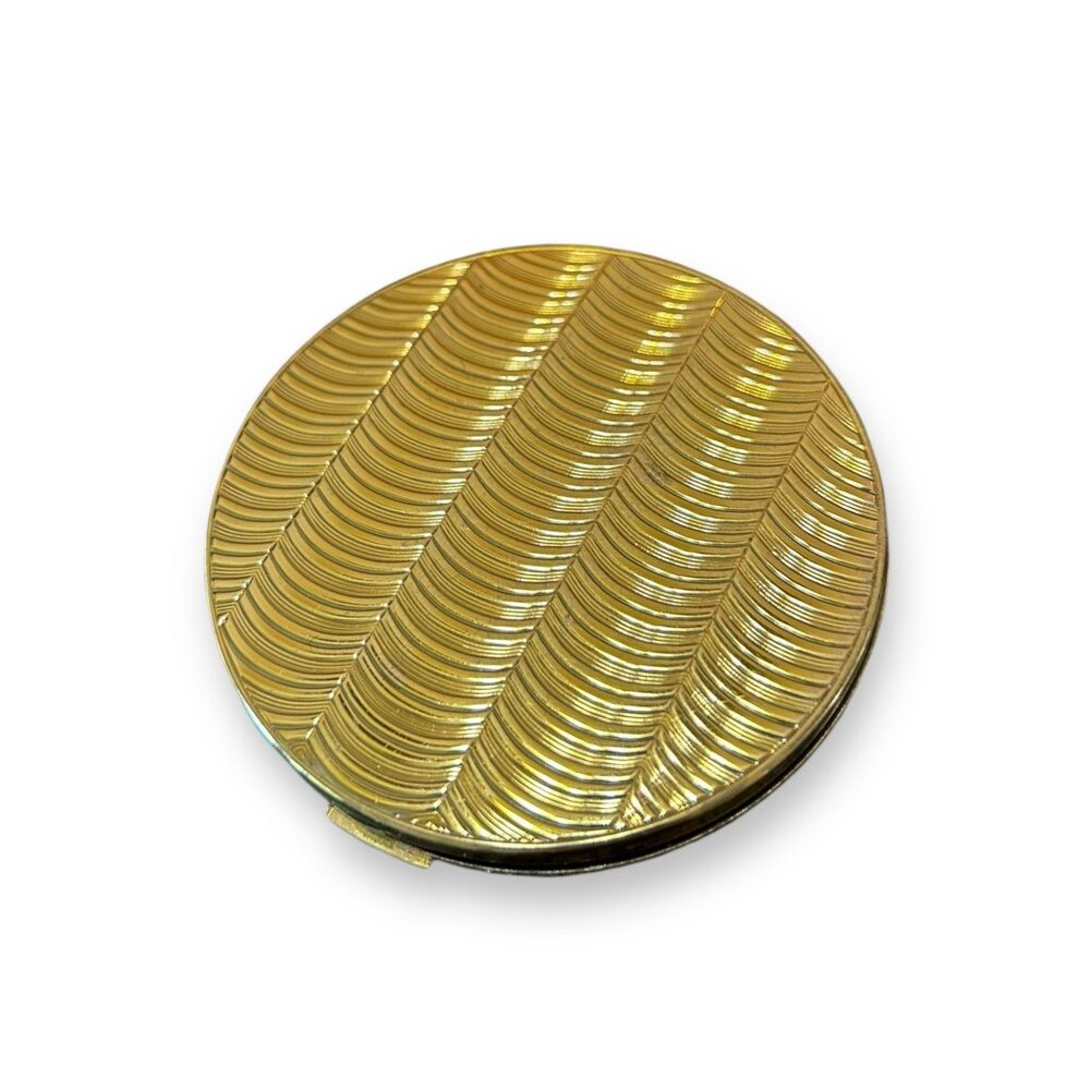 Vintage Elgin American Gold Tone Round Compact Mirror
